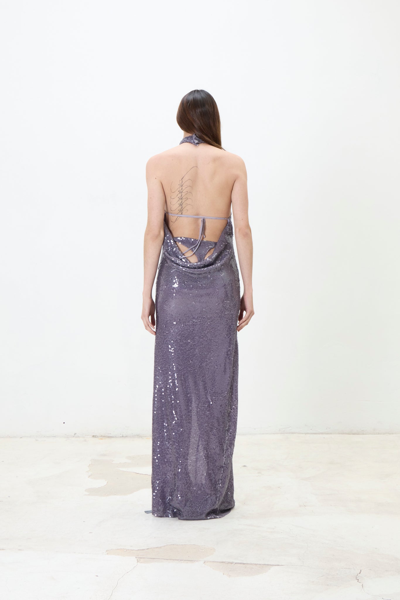 Duo drape pailettes dress