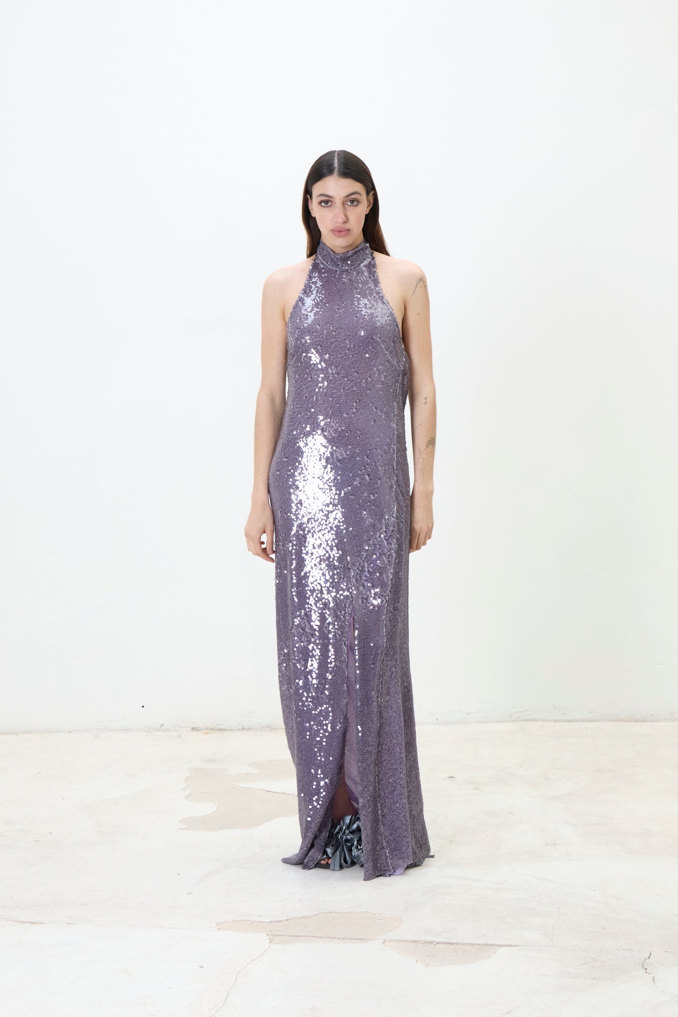 Duo drape pailettes dress